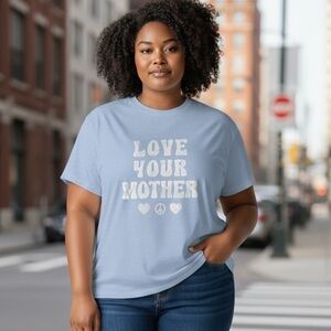 Lane Bryant 26/28 Light Blue Graphic Tee T-Shirt LOVE YOUR MOTHER Top Short Slv